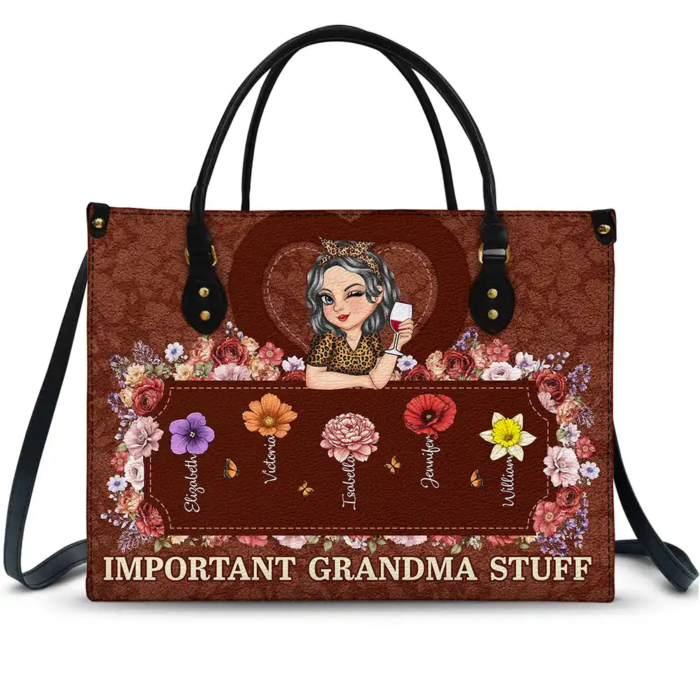 Gift For Grandma, Gift For Mother - Important Nana Mom Stuff - Personalized Leather Bag