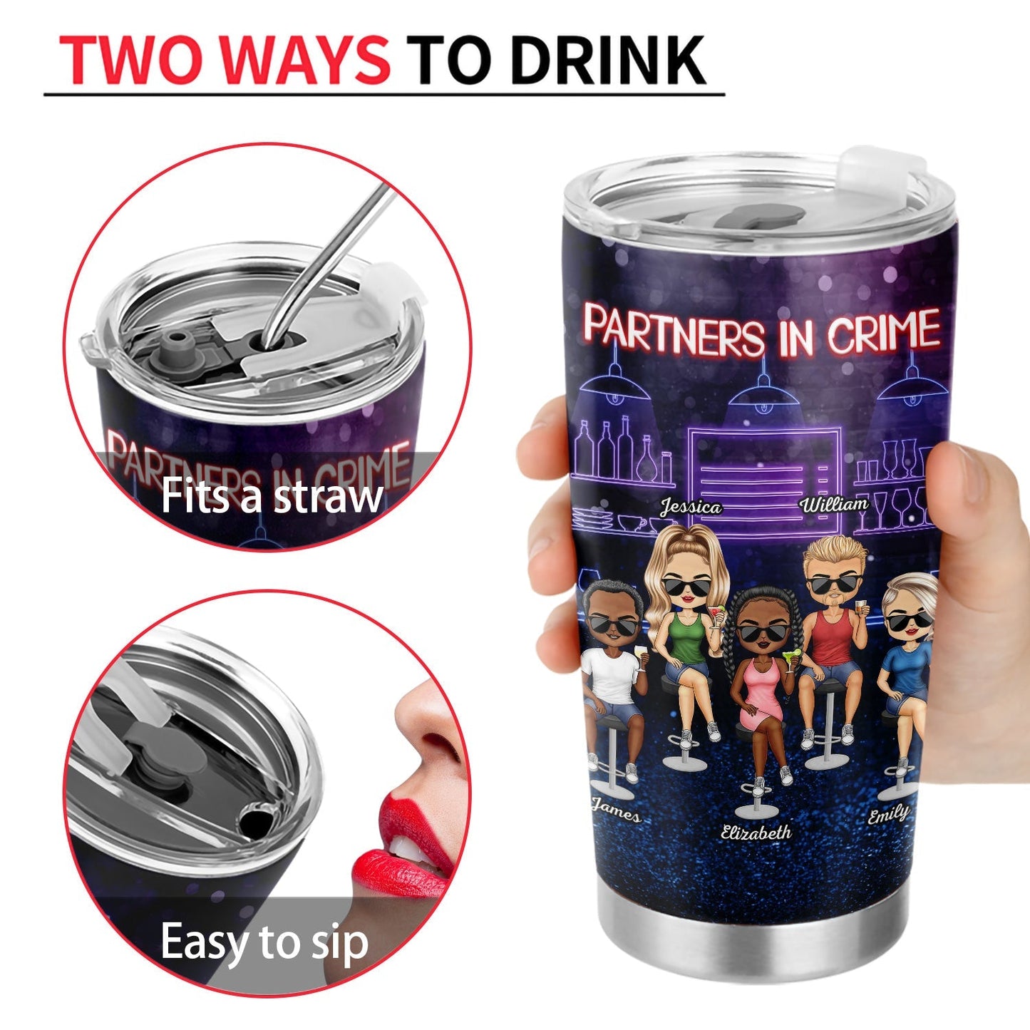 Partners In Crime Tumbler | Personalized Bestie Gift | Custom BFF Cup