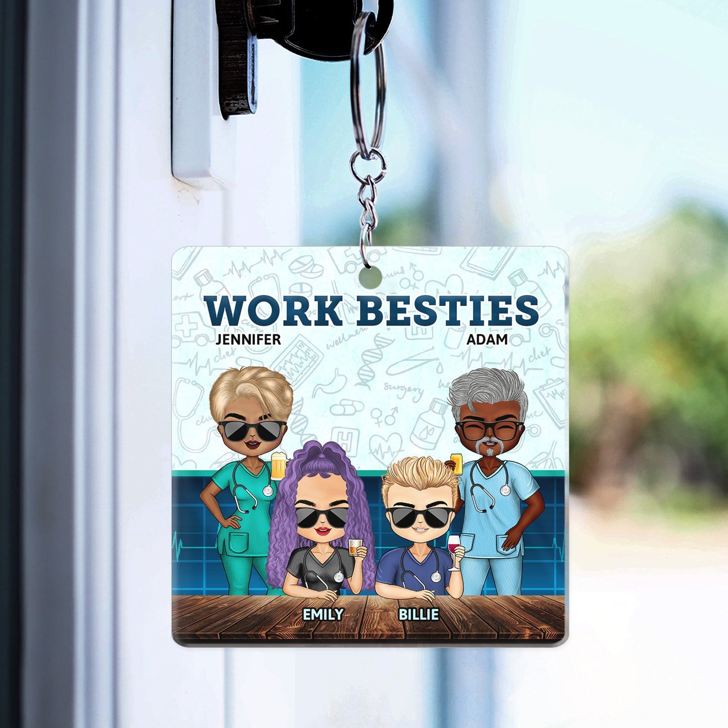 Personalized Funny Work Bestie Keychain - Reason I Don't Punch People
