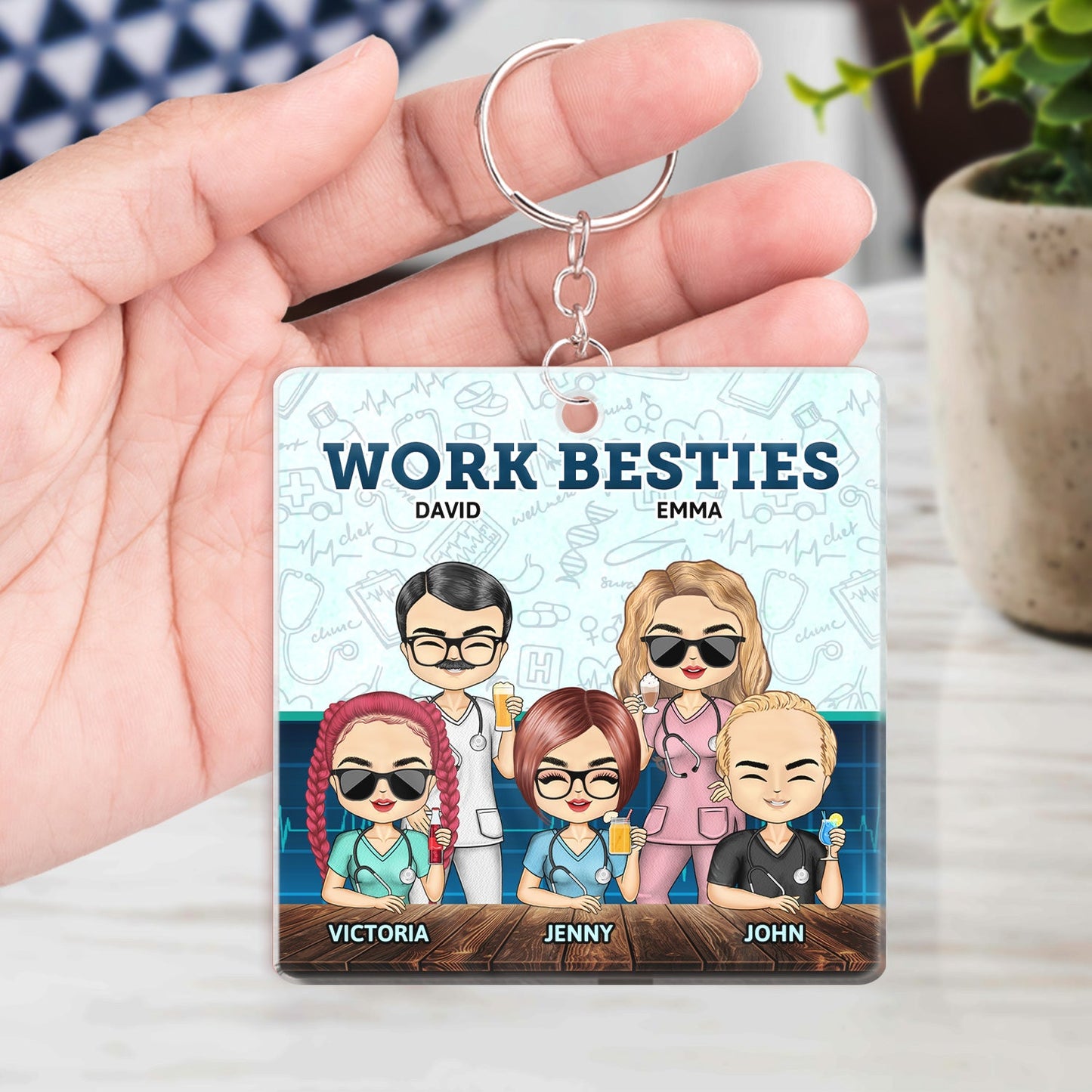 Personalized Funny Work Bestie Keychain - Reason I Don't Punch People