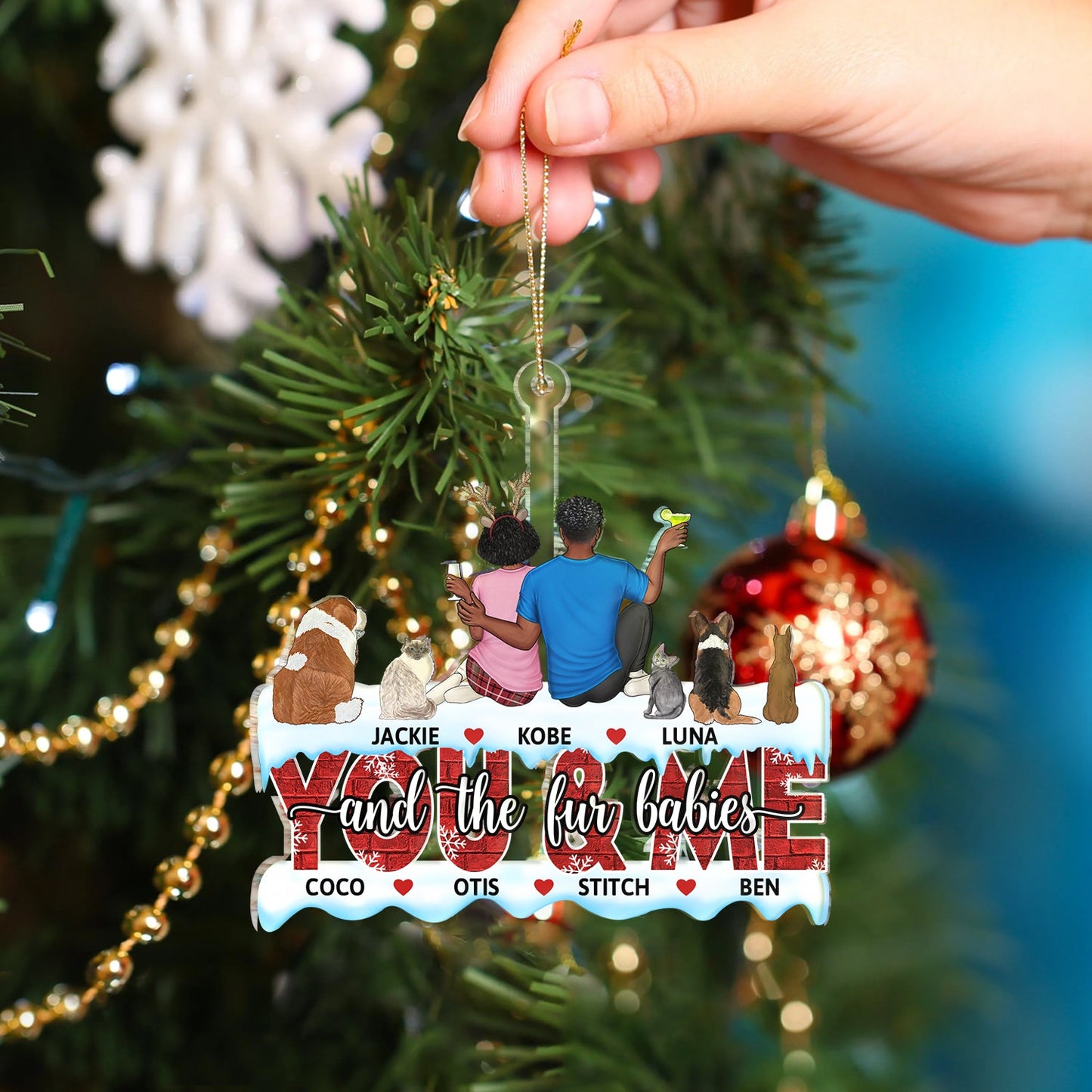 Personalized 'You & Me and the Dogs' Christmas Ornament for Couples