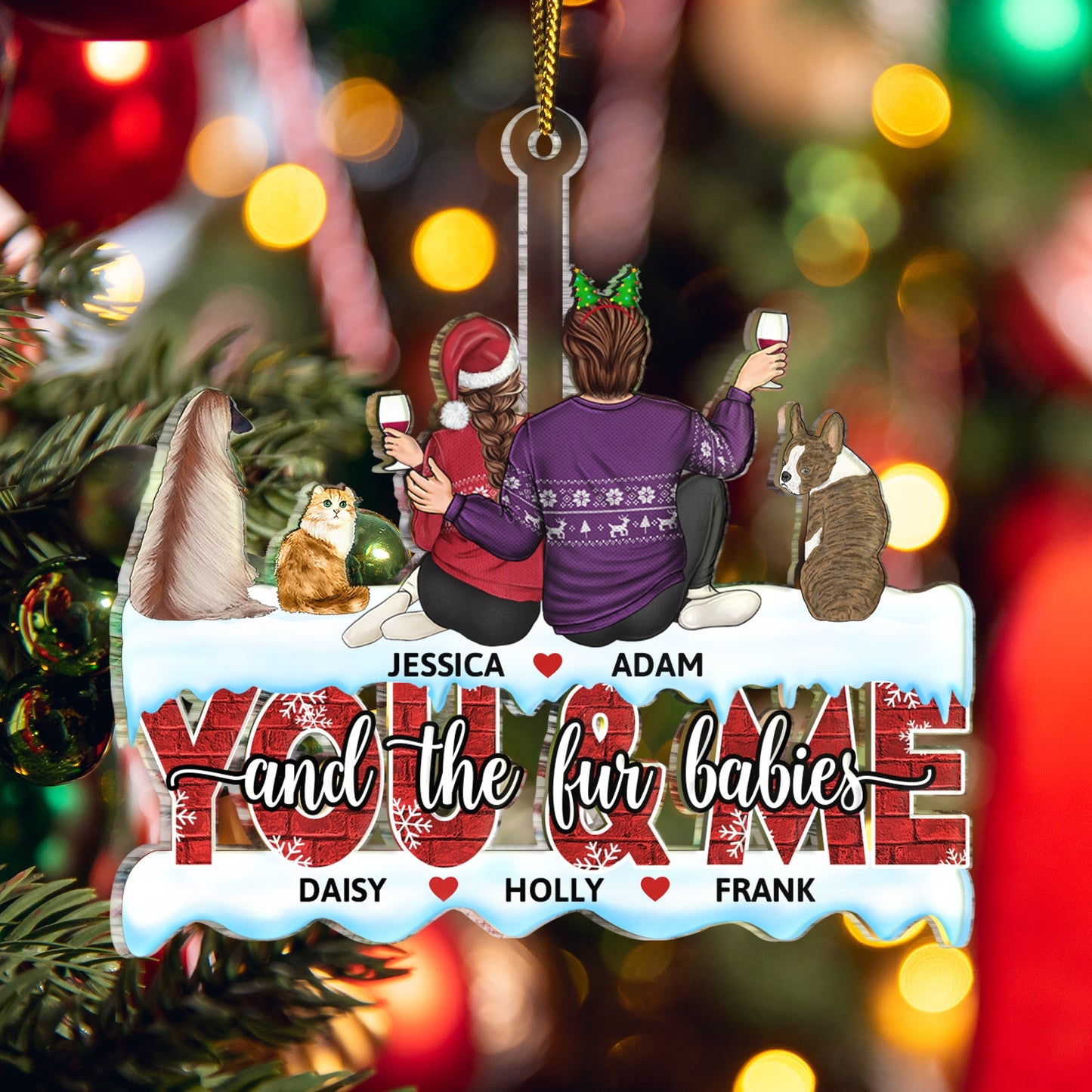 Personalized 'You & Me and the Dogs' Christmas Ornament for Couples