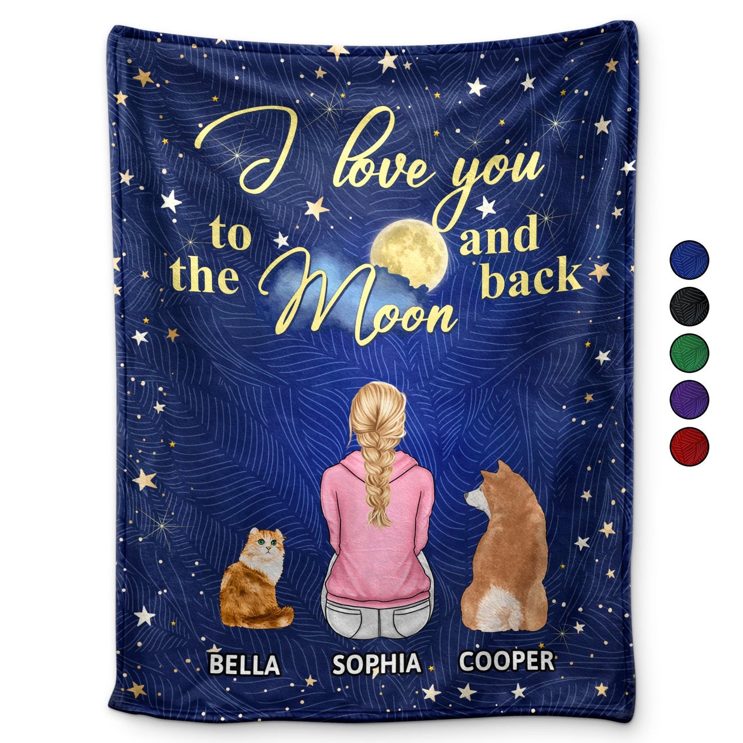 Personalized 'I Love You To The Moon And Back' Family & Pet Blanket
