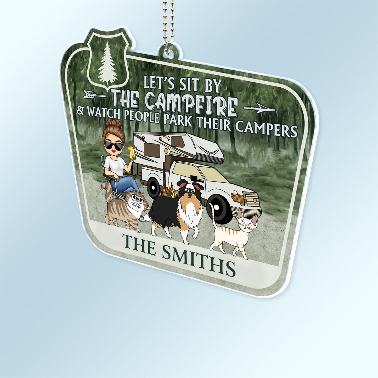 Personalized Camping Couple & Dog Lovers Car Hanger: 'You & Me And The Dogs'