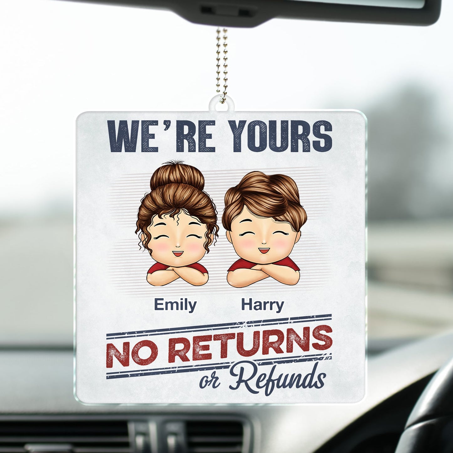 Personalized Funny Kids Car Hanger - 'No Returns Or Refunds' Gift for Parents & Grandparents