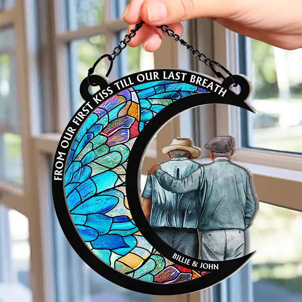 Personalized Couples Suncatcher Ornament: 'From Our First Kiss Till Our Last Breath'