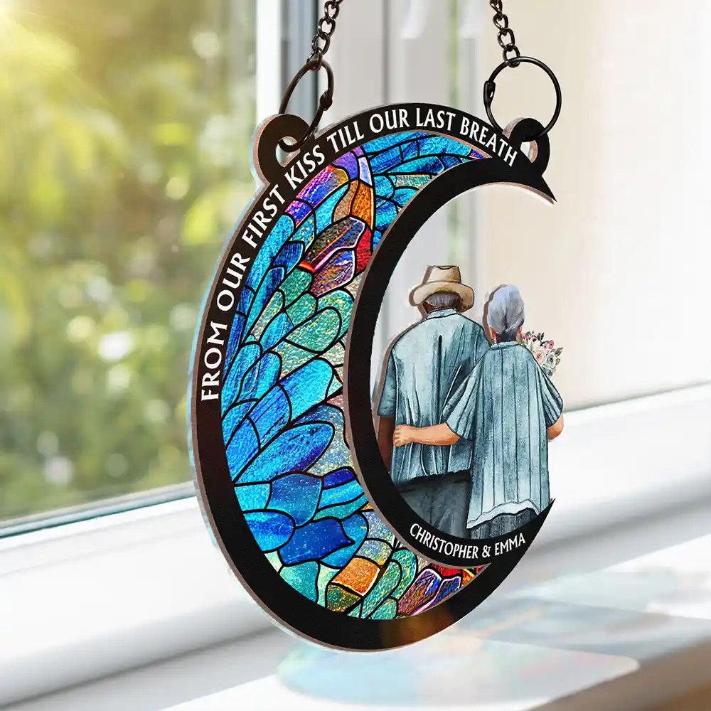 Personalized Couples Suncatcher Ornament: 'From Our First Kiss Till Our Last Breath'