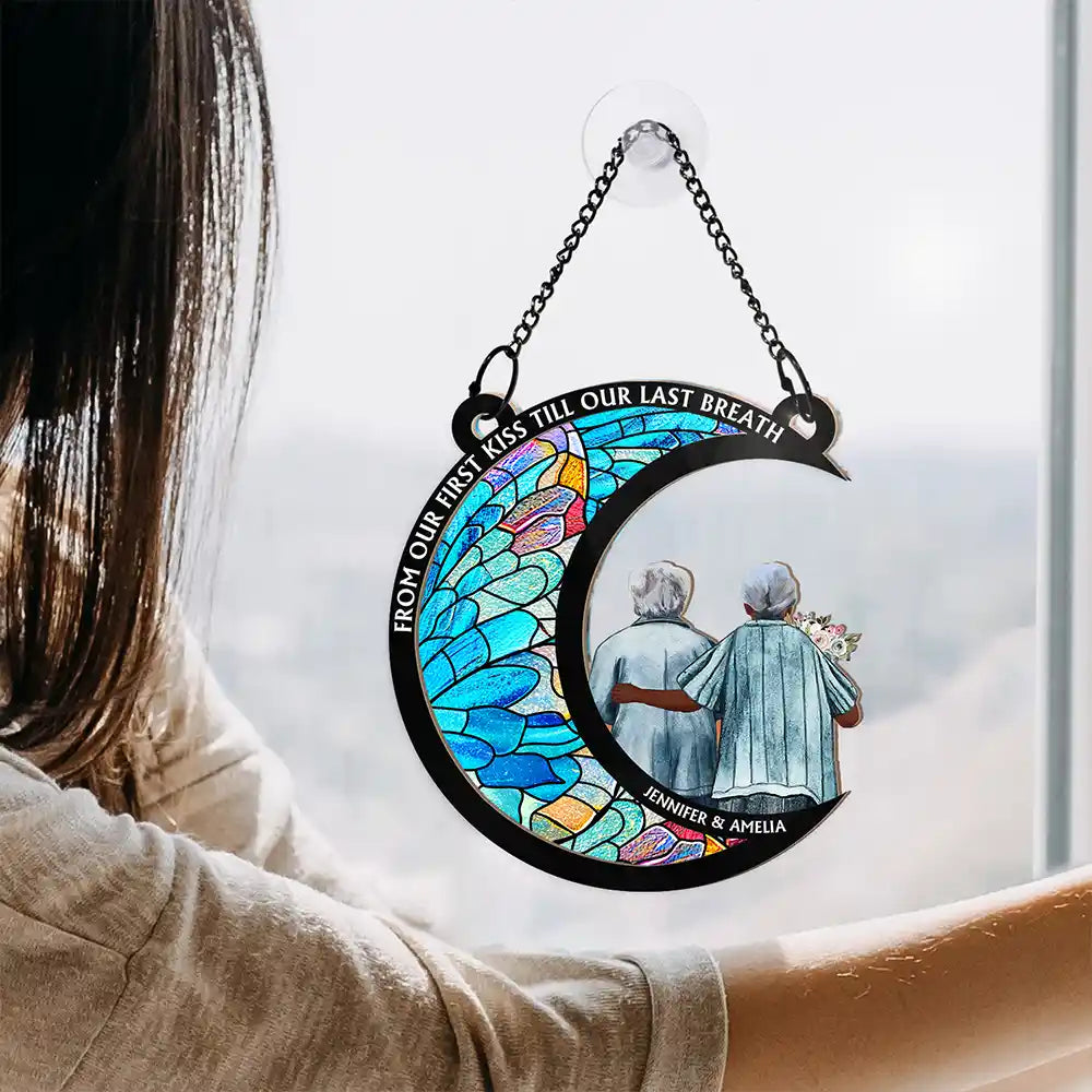 Personalized Couples Suncatcher Ornament: 'From Our First Kiss Till Our Last Breath'