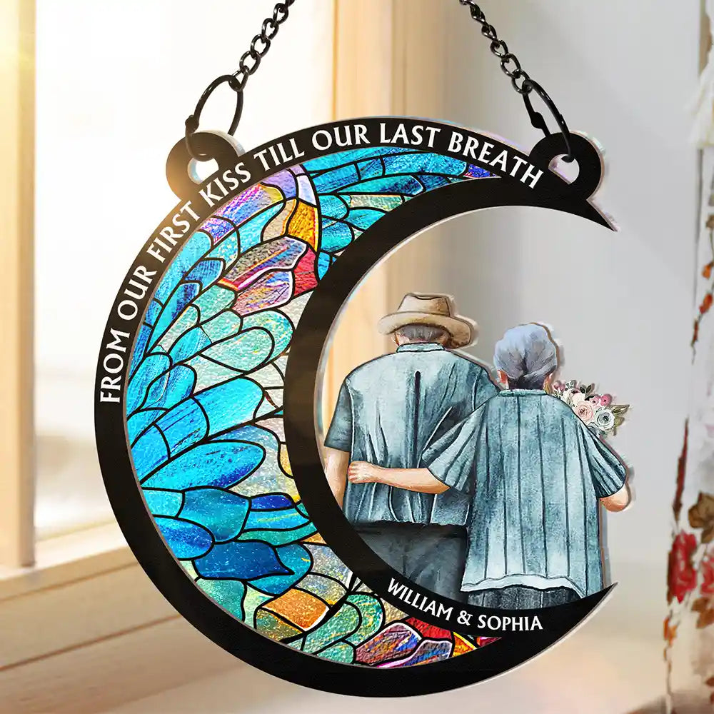 Personalized Couples Suncatcher Ornament: 'From Our First Kiss Till Our Last Breath'