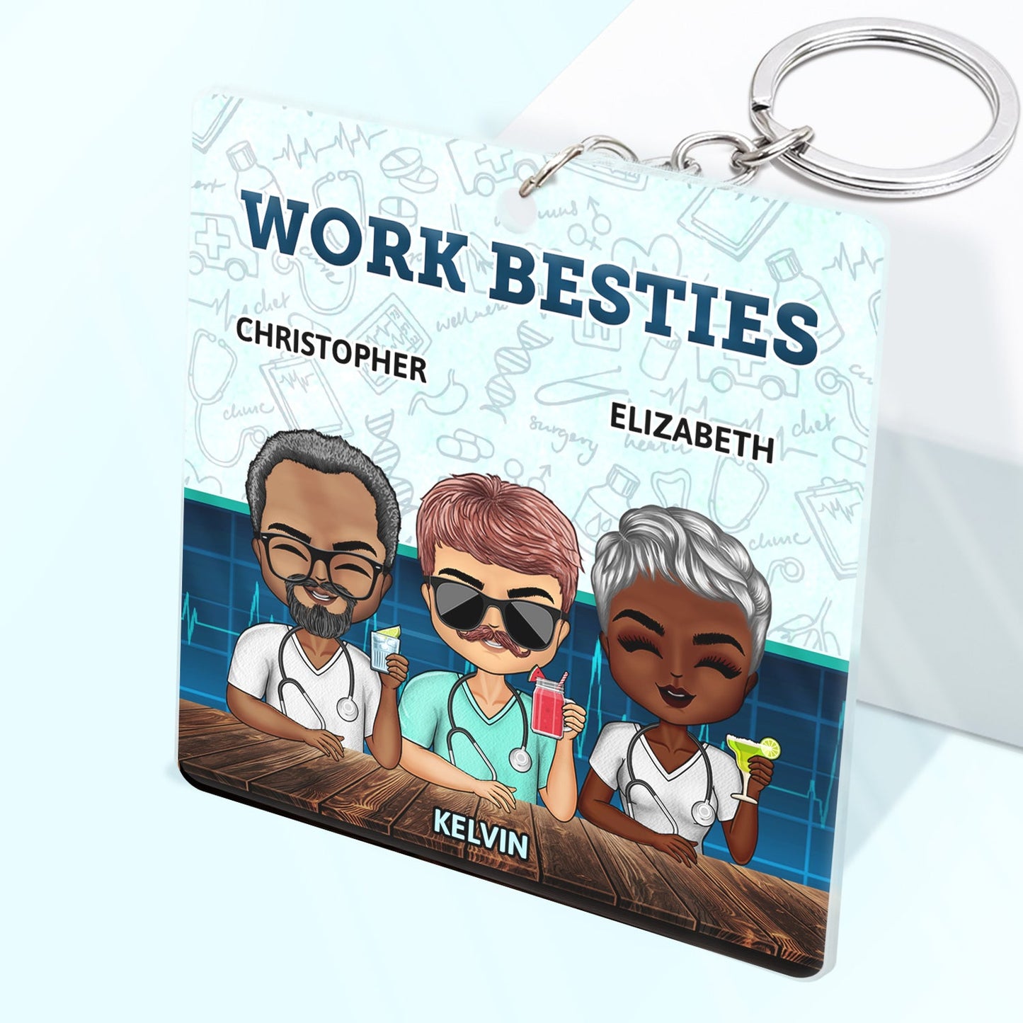 Personalized Funny Work Bestie Keychain - Reason I Don't Punch People