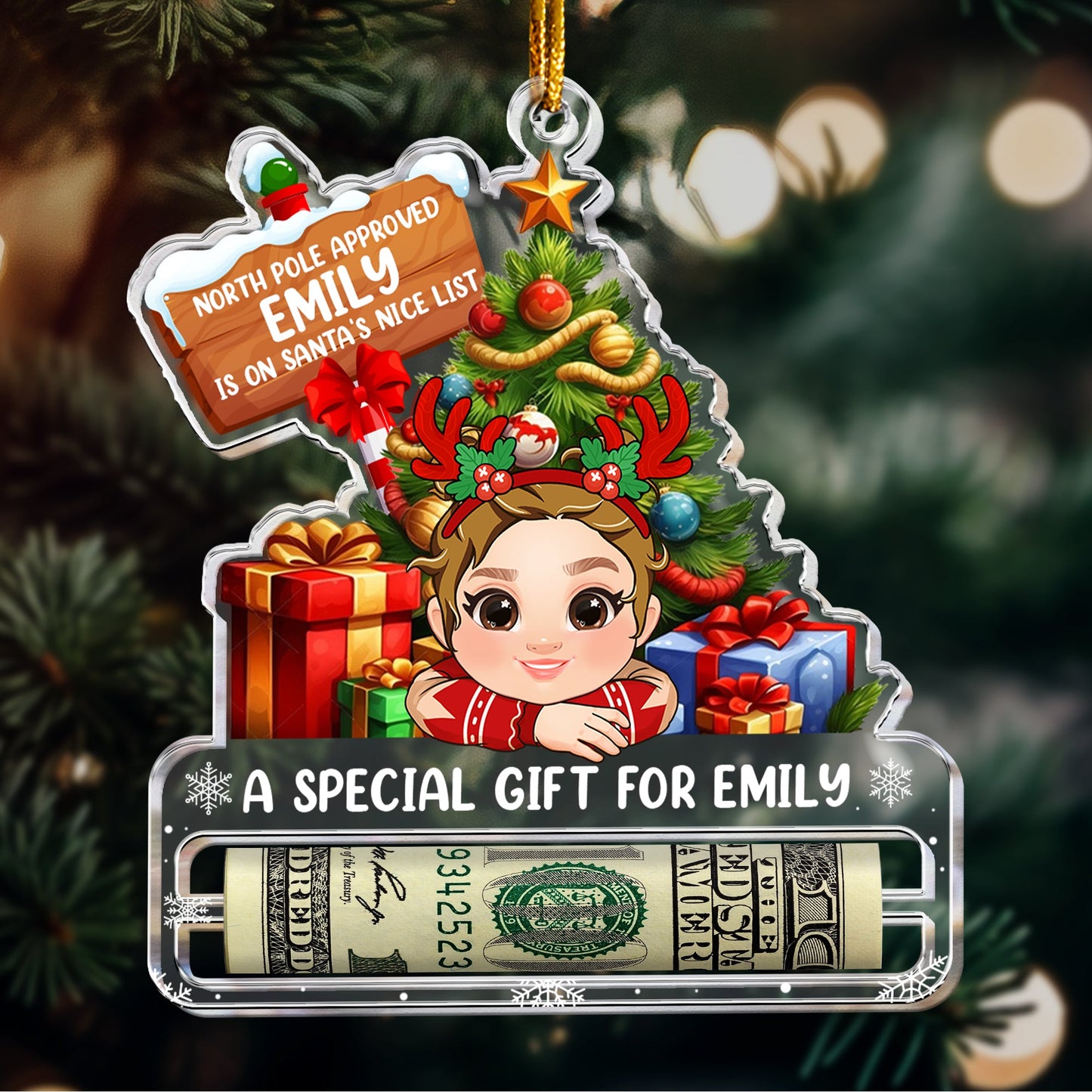 Personalized "Santa's Nice List" Money Holder Ornament | Christmas Gift for Kids