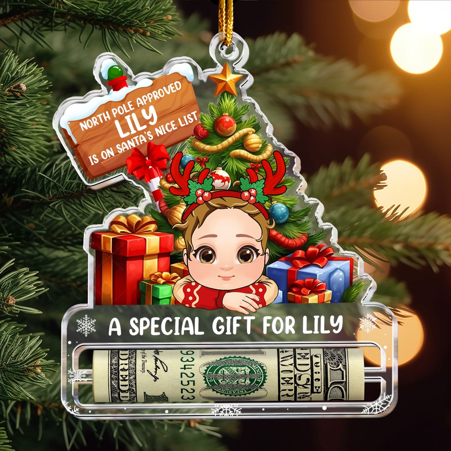 Personalized "Santa's Nice List" Money Holder Ornament | Christmas Gift for Kids