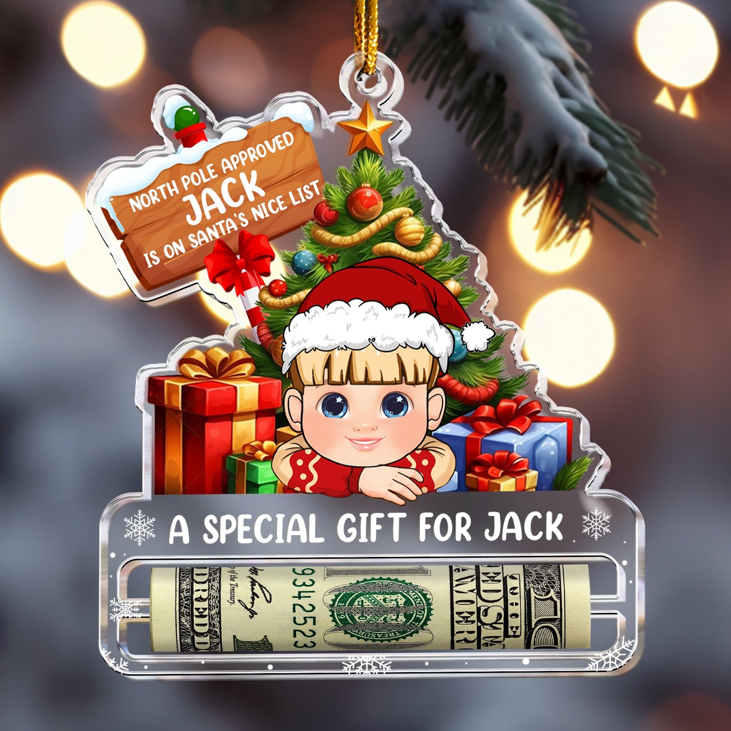 Personalized "Santa's Nice List" Money Holder Ornament | Christmas Gift for Kids