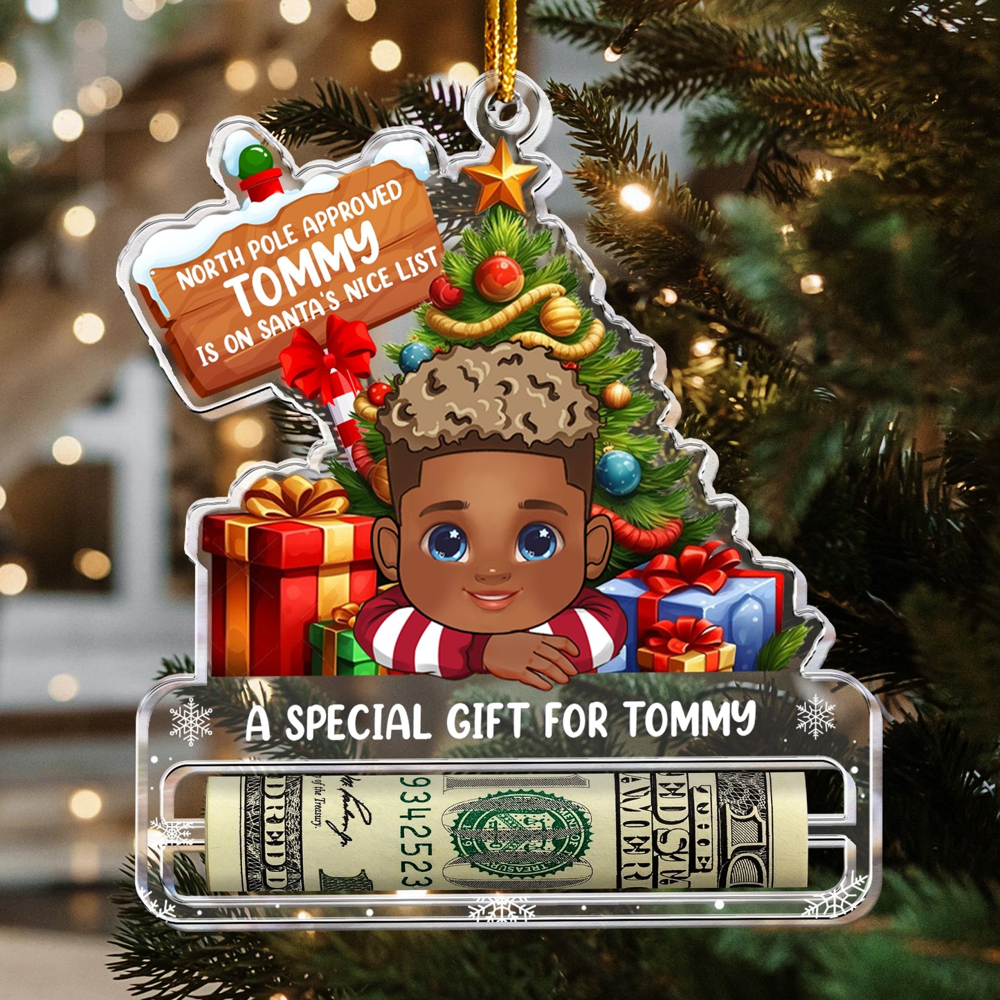 Personalized "Santa's Nice List" Money Holder Ornament | Christmas Gift for Kids