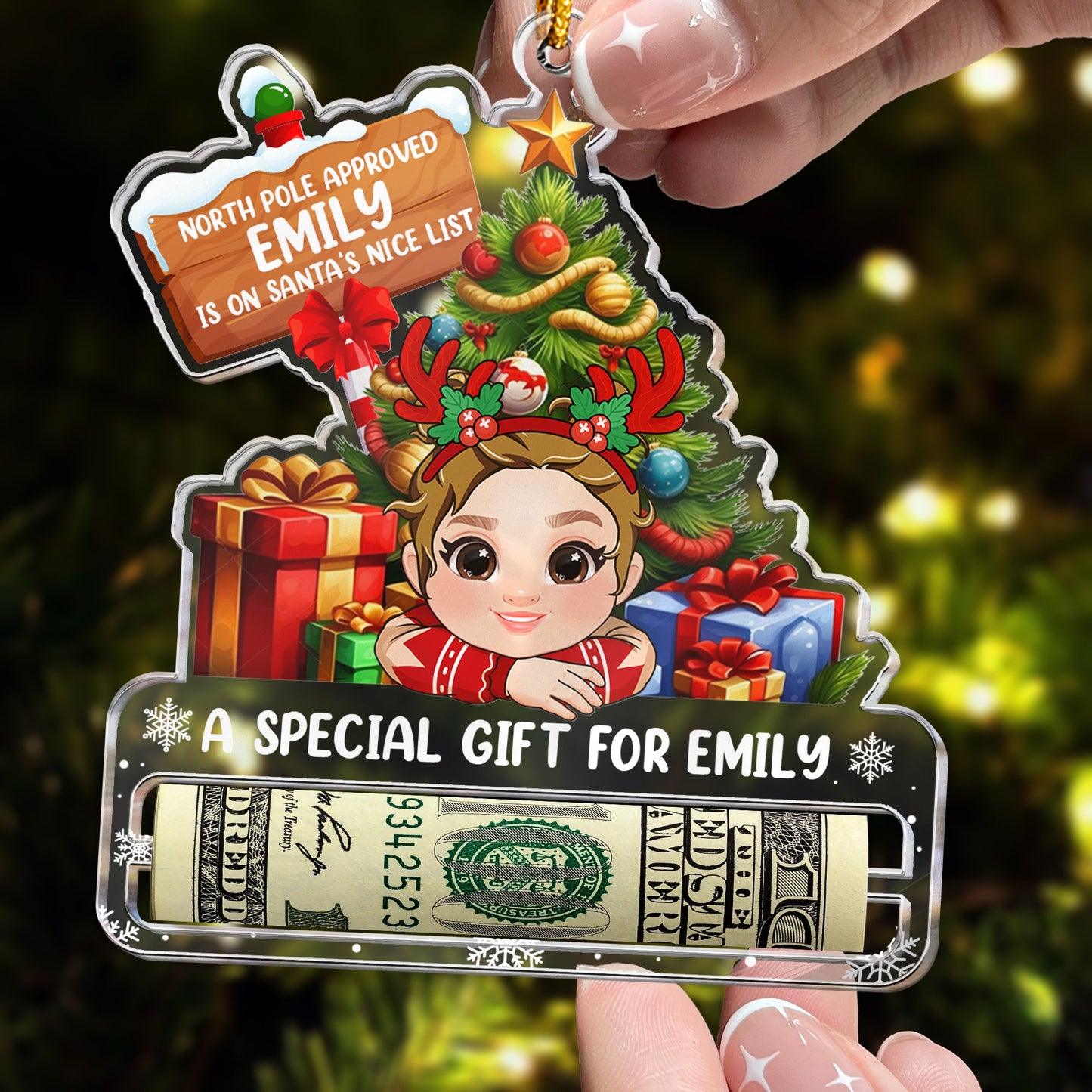Personalized "Santa's Nice List" Money Holder Ornament | Christmas Gift for Kids