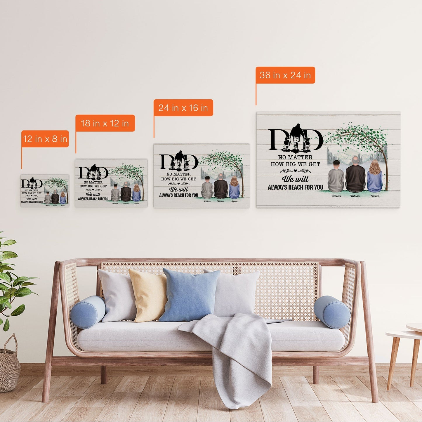 Custom Dad Canvas: "No Matter How Big We Get" Personalized Family Gift