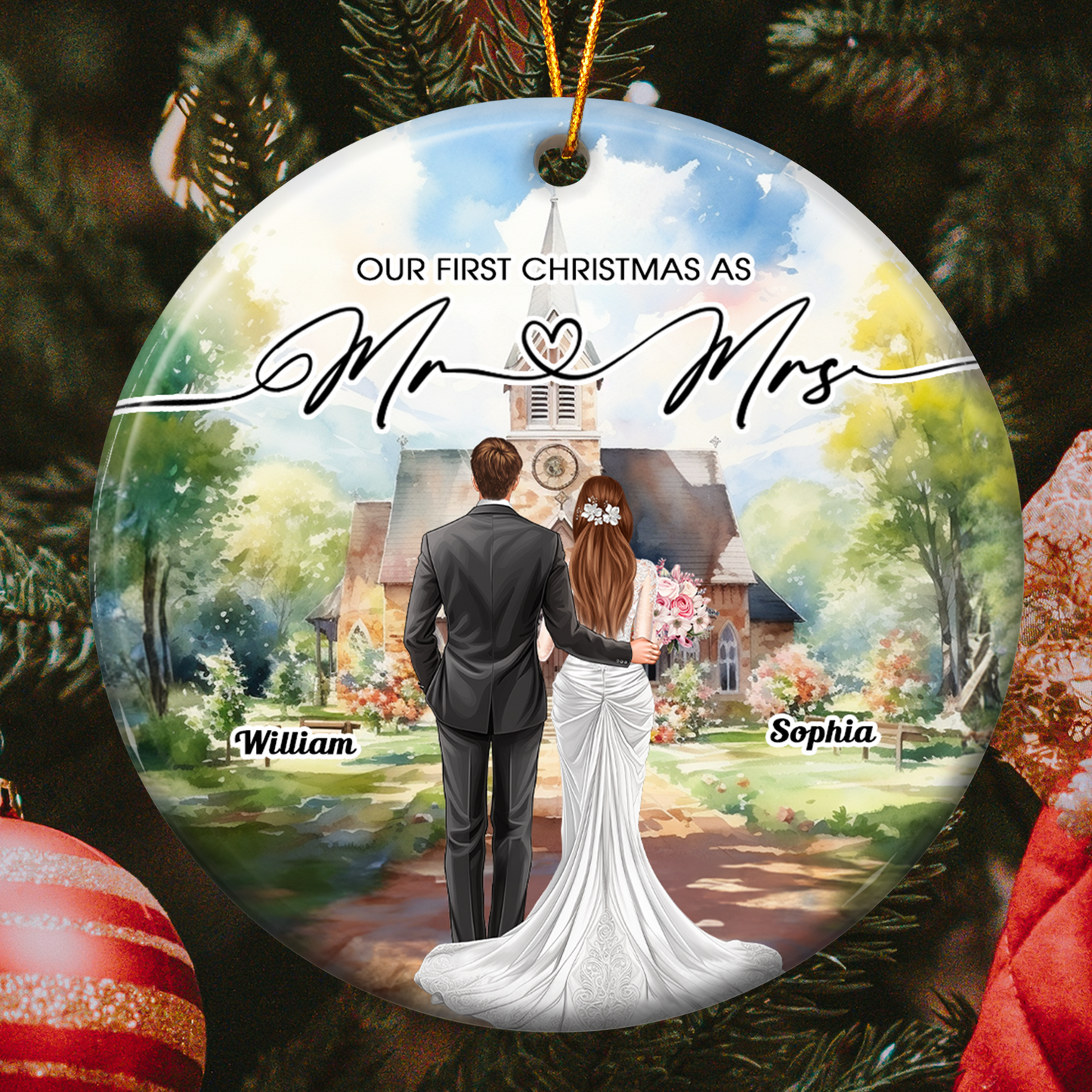 Heartfelt Custom "Our First Christmas As Mr & Mrs" Ornament for Newlyweds