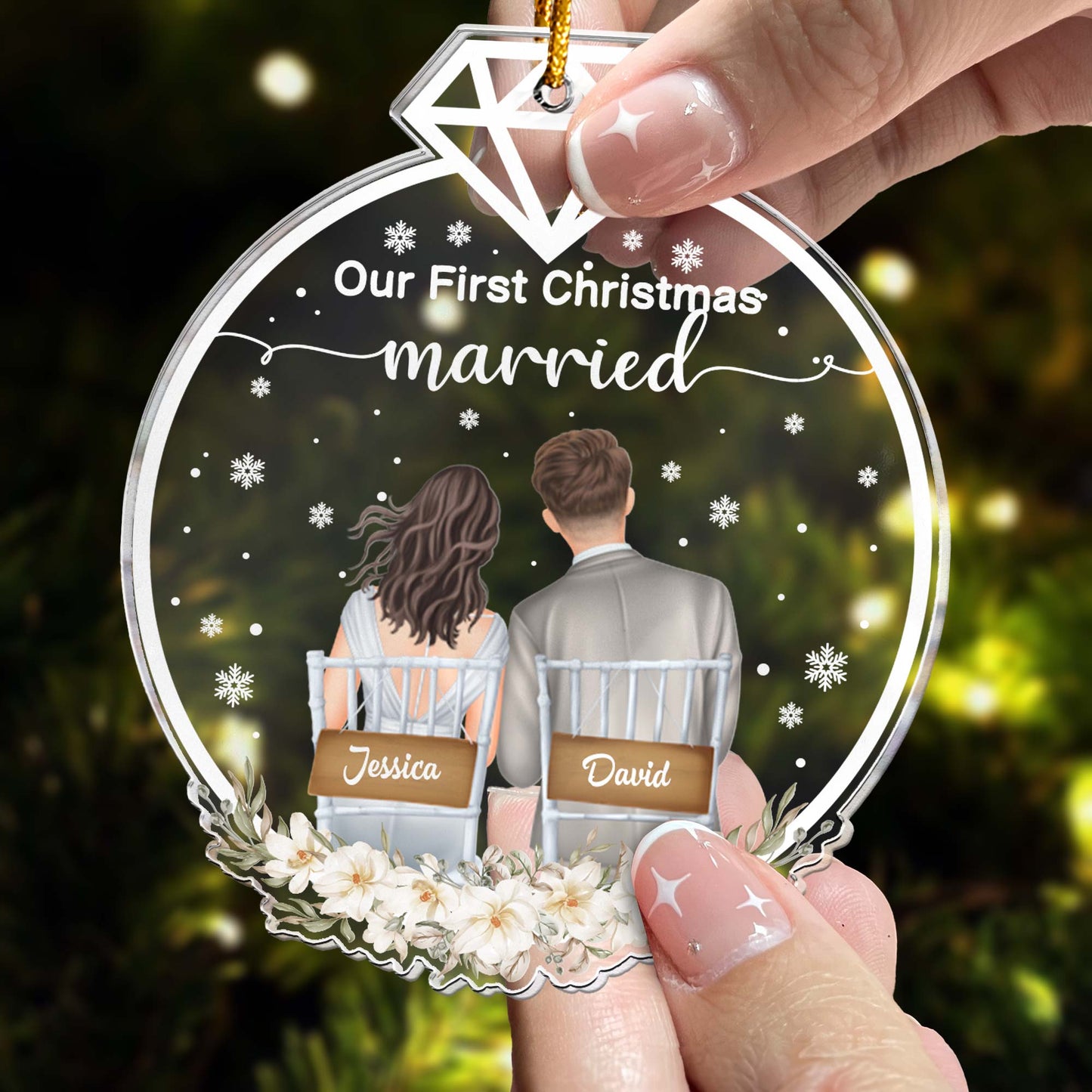 Personalized 'Our First Christmas Married' Acrylic Keepsake Ornament