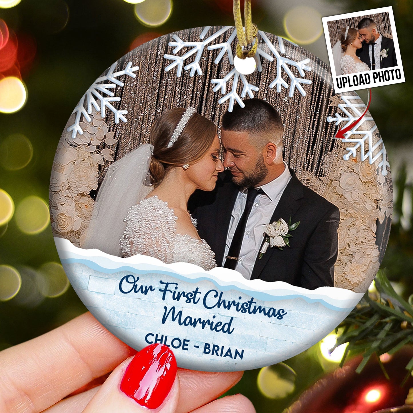 Personalized Photo 'Our First Christmas Married' Ornament for Couples
