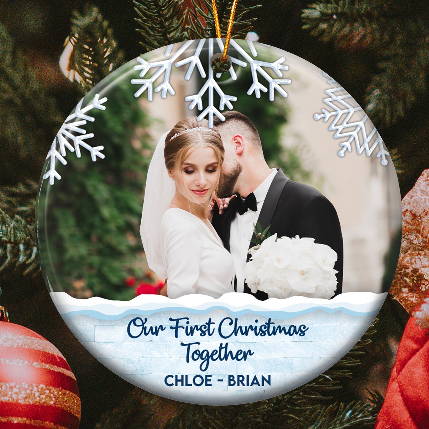 Personalized Photo 'Our First Christmas Married' Ornament for Couples