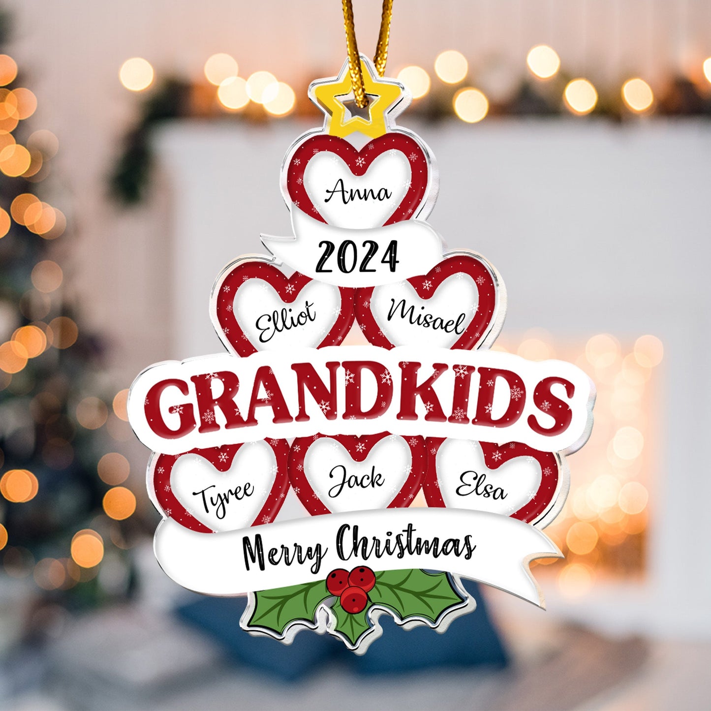 Personalized Grandkids Christmas Tree Ornament - Acrylic Keepsake with Names