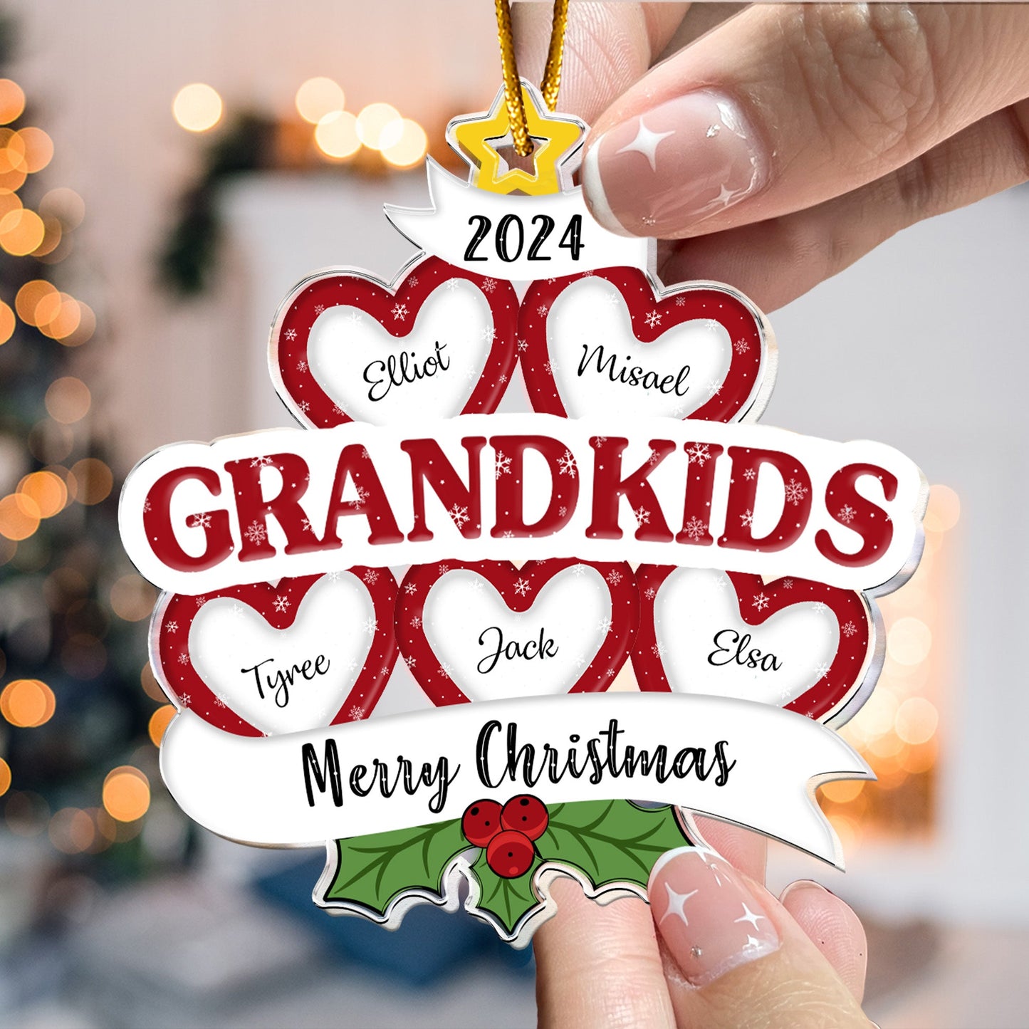 Personalized Grandkids Christmas Tree Ornament - Acrylic Keepsake with Names