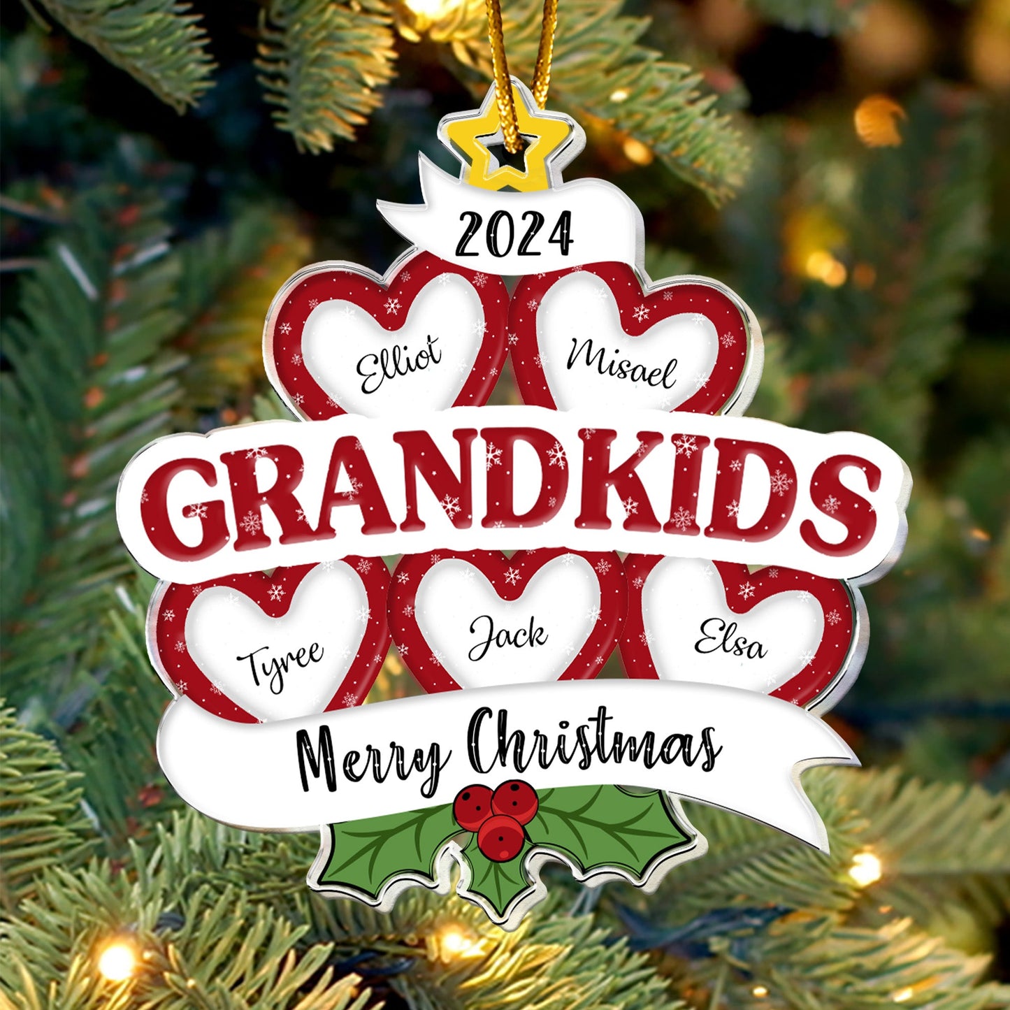 Personalized Grandkids Christmas Tree Ornament - Acrylic Keepsake with Names
