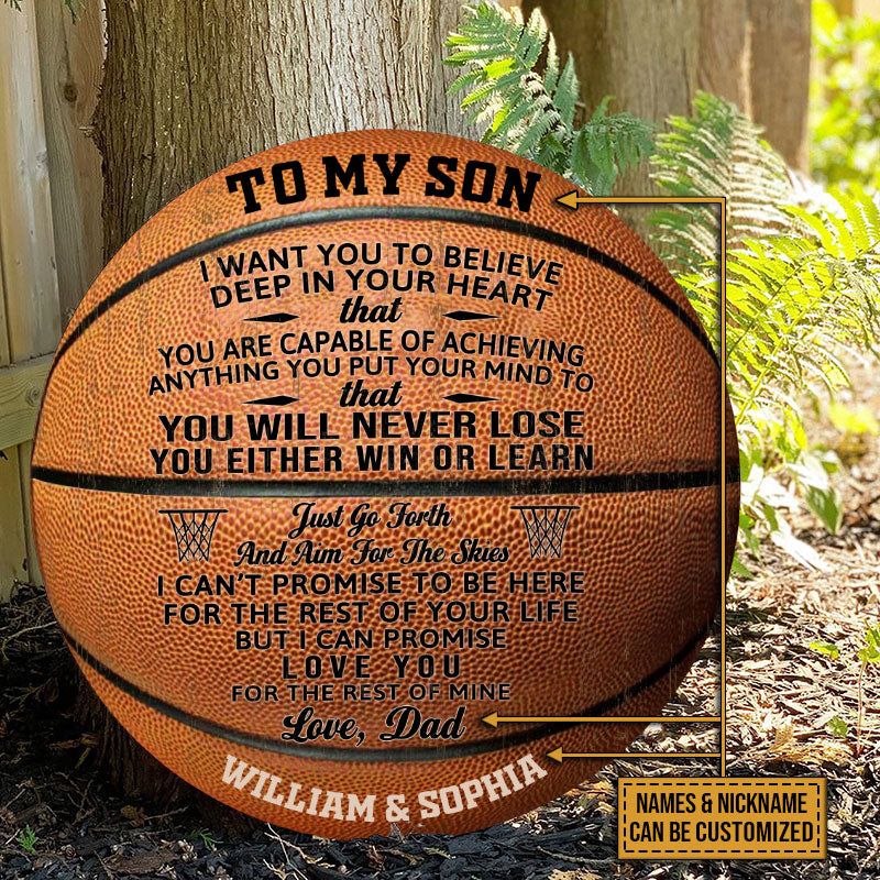 Heartfelt Personalized Basketball Wood Sign for Son - Dad's "You Win or Learn" Gift