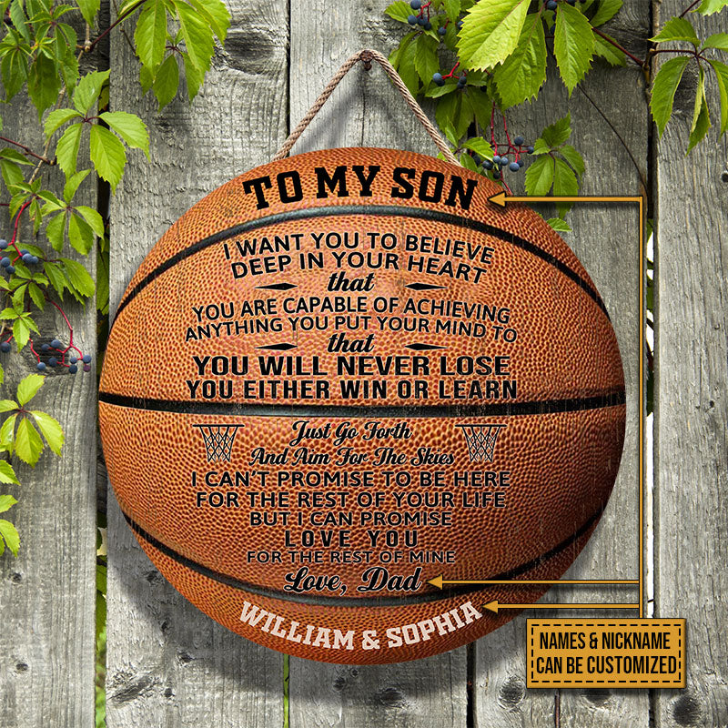 Heartfelt Personalized Basketball Wood Sign for Son - Dad's "You Win or Learn" Gift