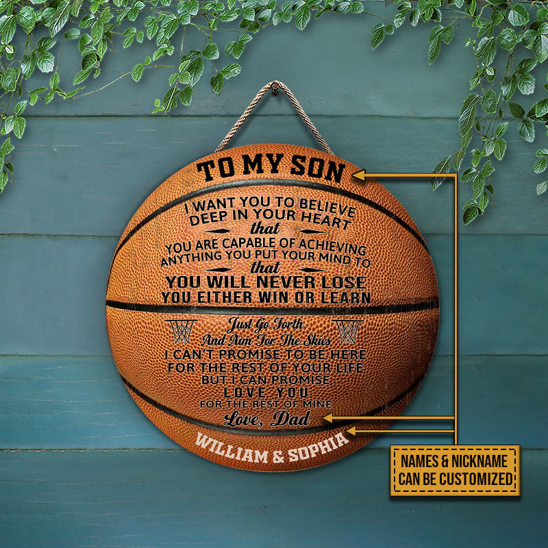 Heartfelt Personalized Basketball Wood Sign for Son - Dad's "You Win or Learn" Gift