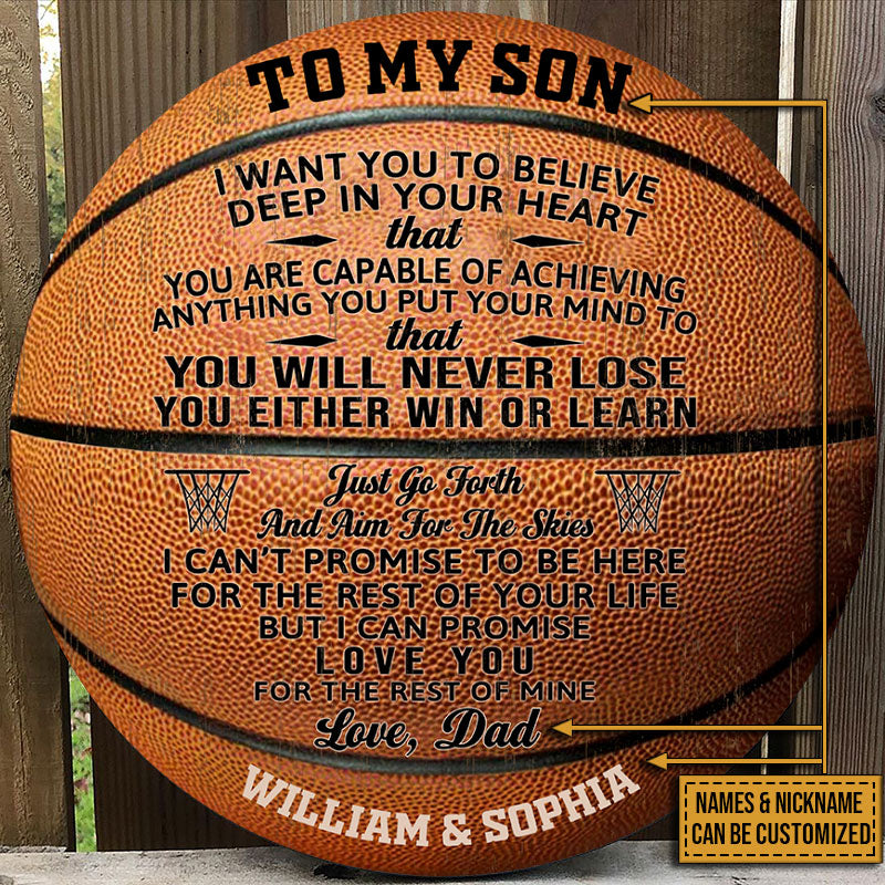 Heartfelt Personalized Basketball Wood Sign for Son - Dad's "You Win or Learn" Gift