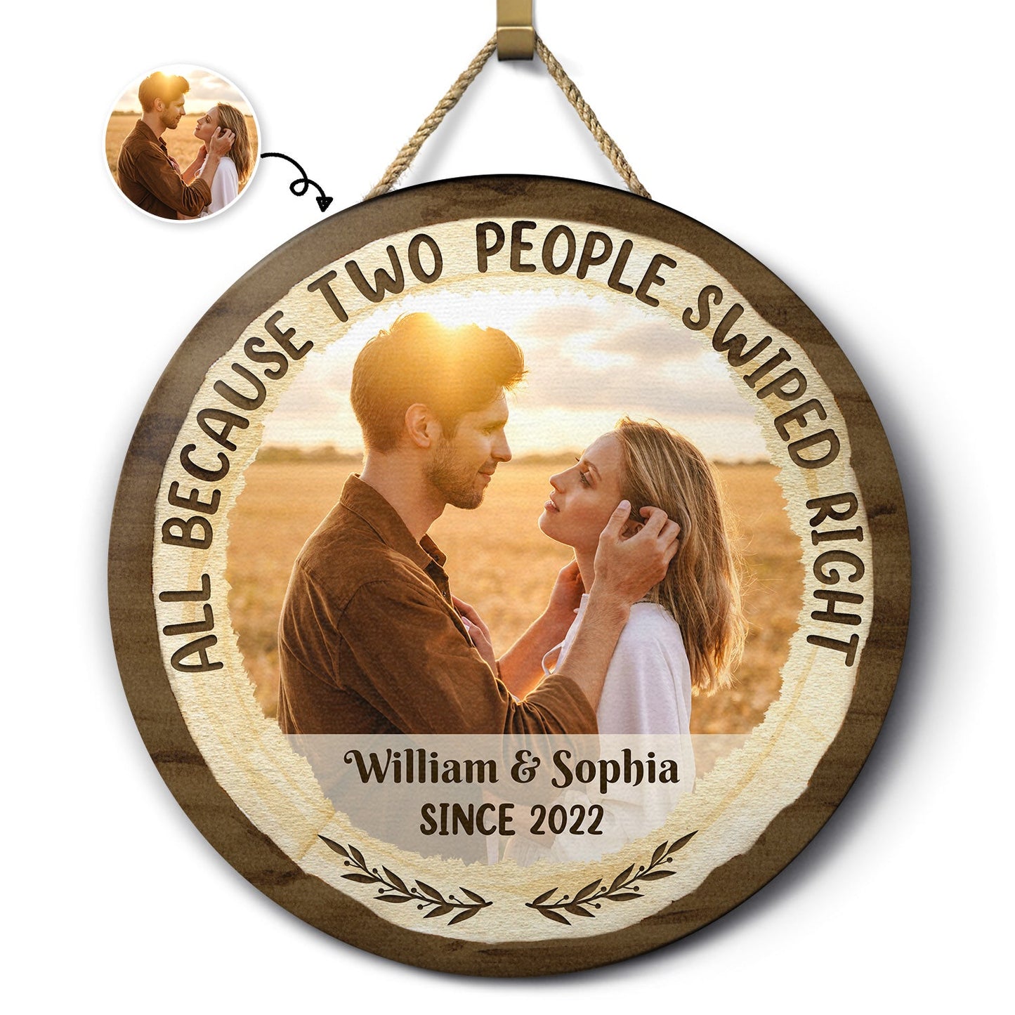 Personalized 'Swiped Right' Wood Sign - Custom Couple Photo & Date Keepsake