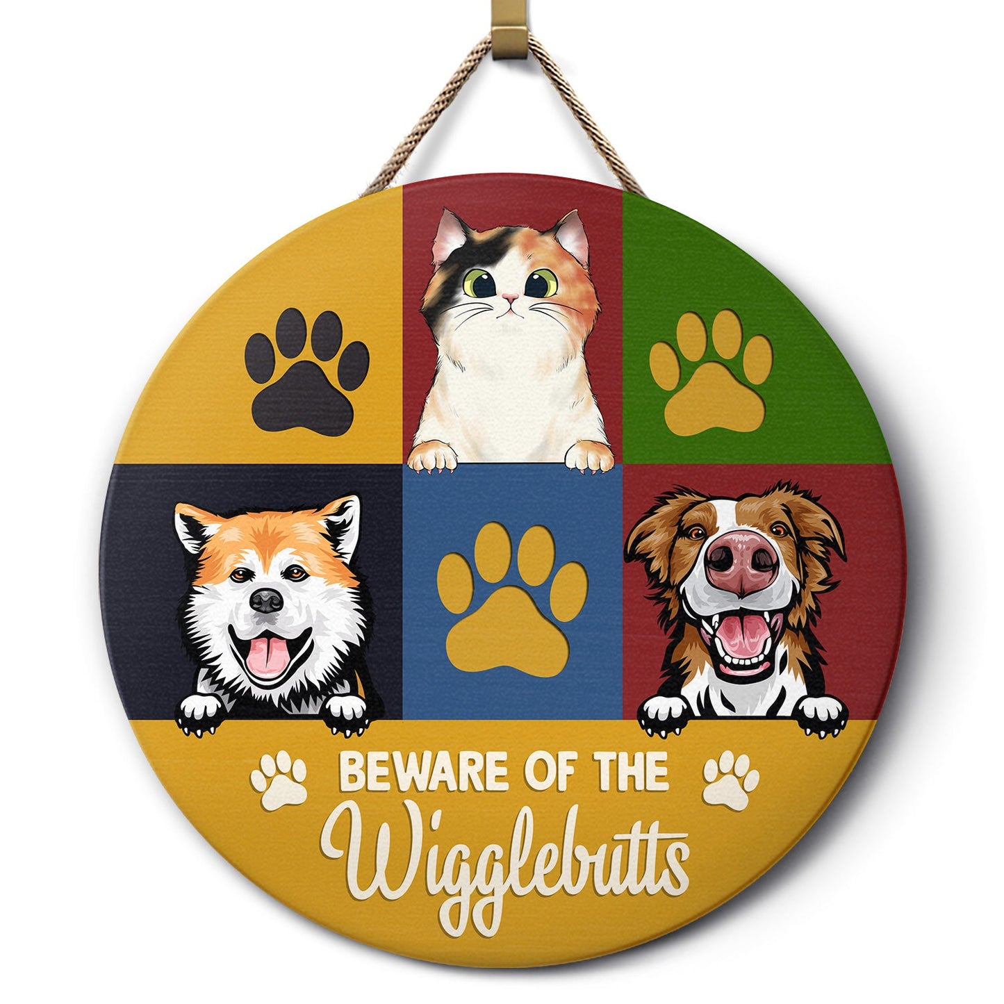 Personalized Wood Sign for Pet Lovers: "Beware of the Wigglebutts" Door Art