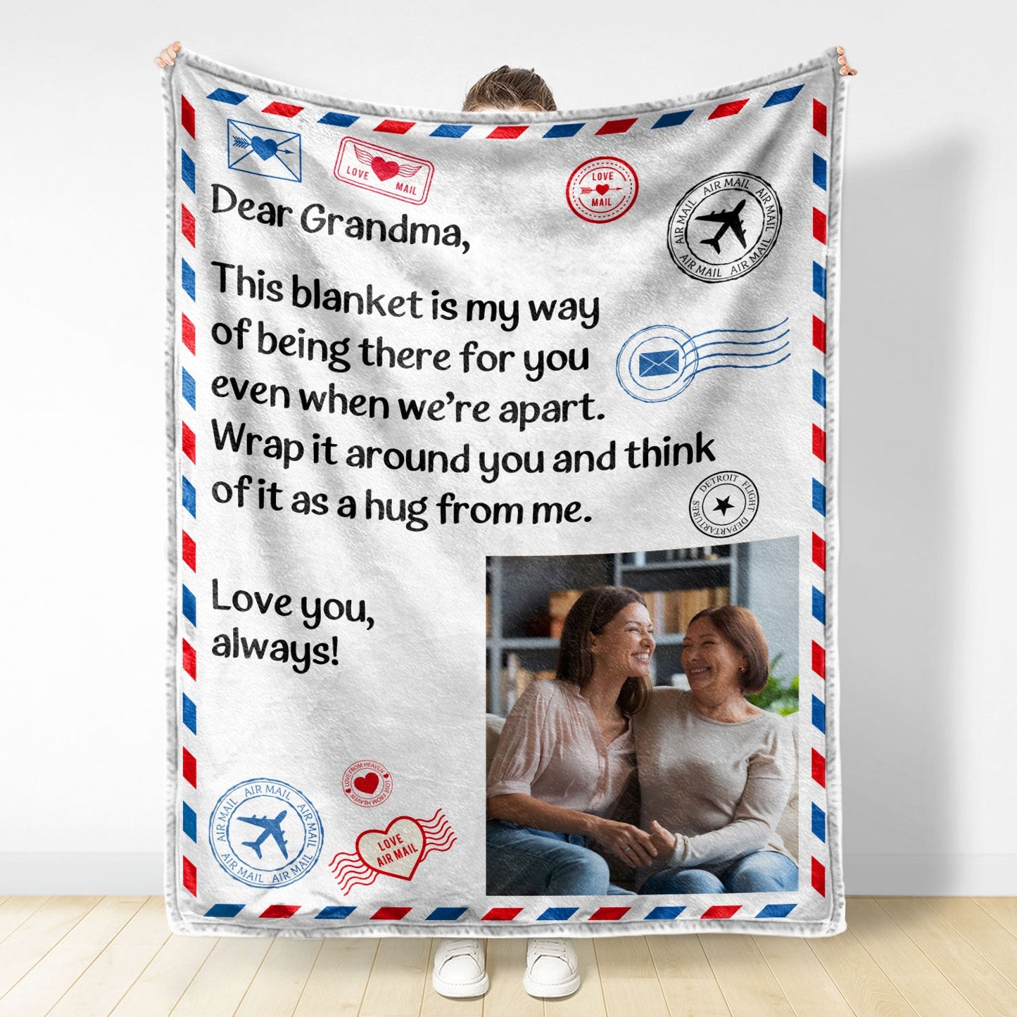 Personalized "A Hug From Me" Blanket for Grandma & Grandpa | Custom Photo Gift
