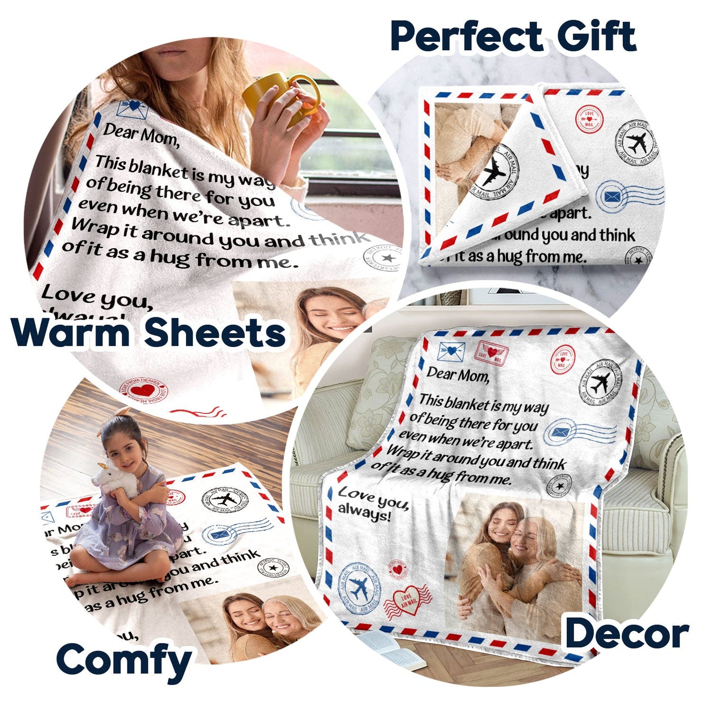 Personalized "A Hug From Me" Blanket for Grandma & Grandpa | Custom Photo Gift