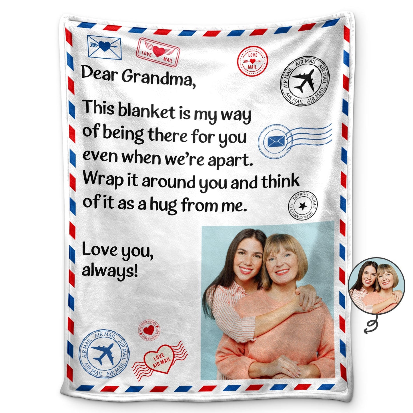 Personalized "A Hug From Me" Blanket for Grandma & Grandpa | Custom Photo Gift