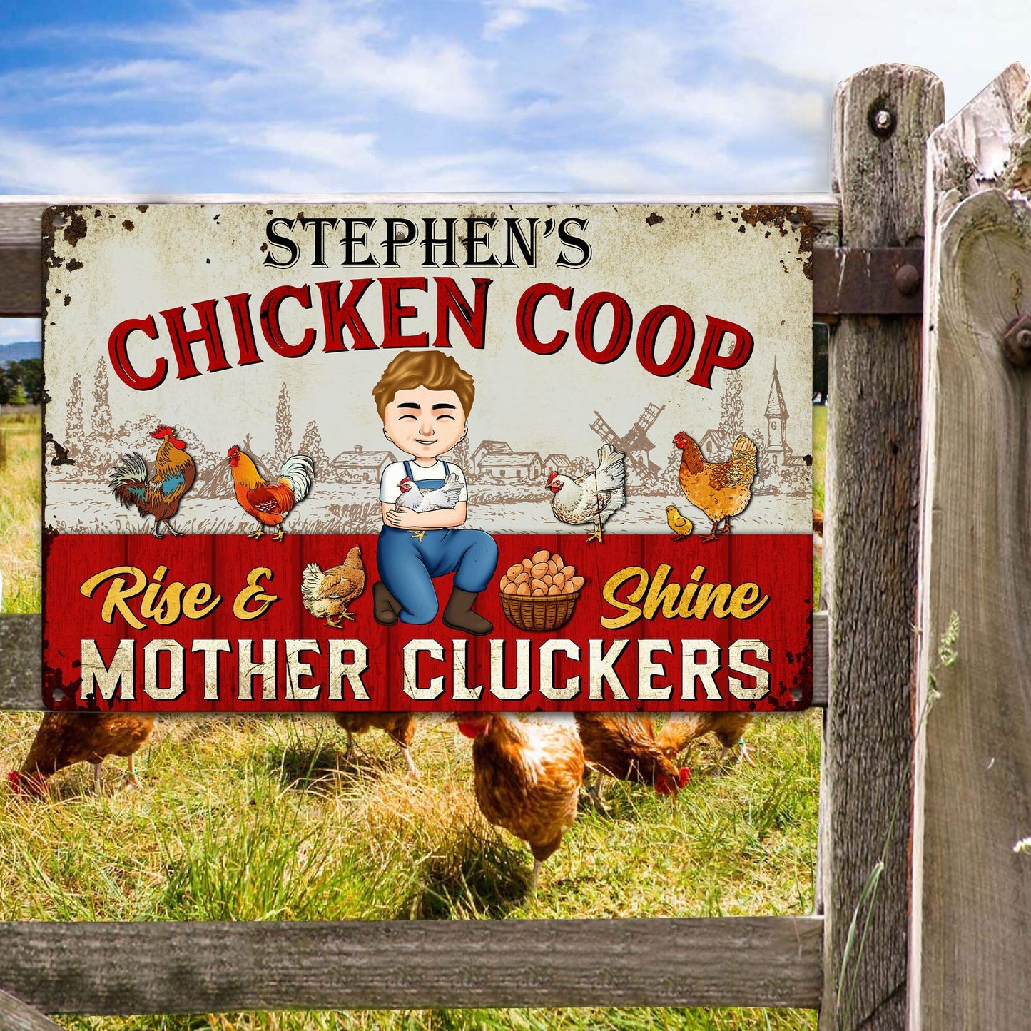 Personalized 'Rise & Shine Mother Cluckers' Chicken Coop Metal Sign