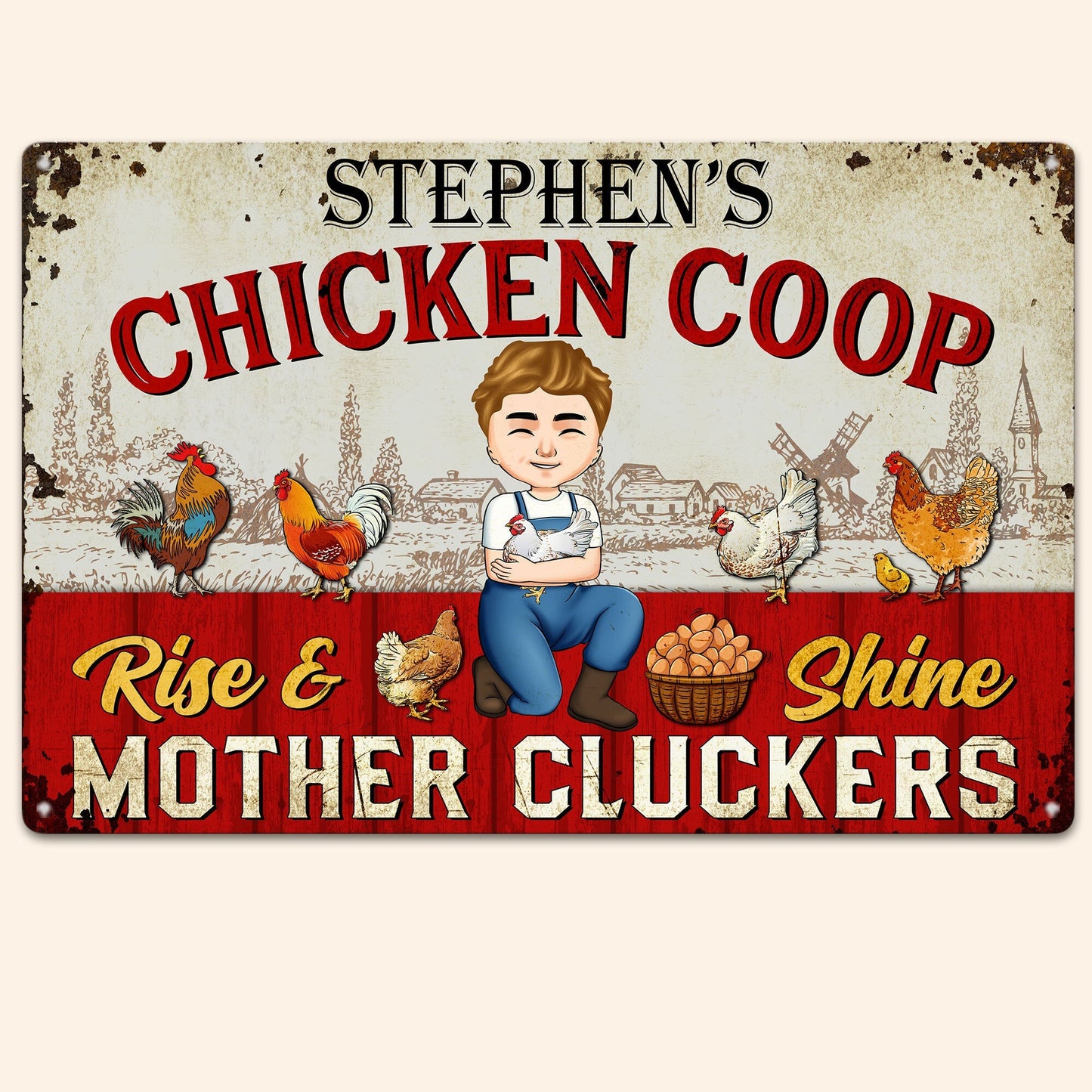Personalized 'Rise & Shine Mother Cluckers' Chicken Coop Metal Sign