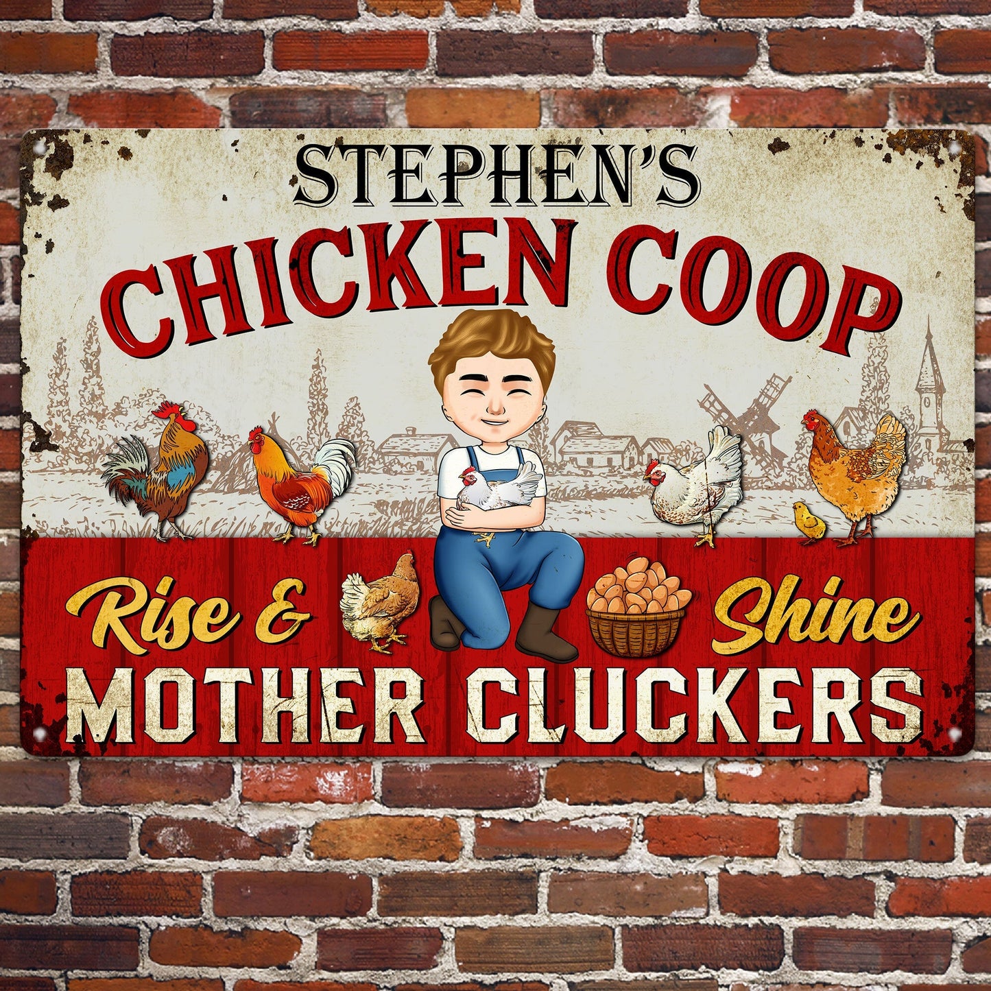Personalized 'Rise & Shine Mother Cluckers' Chicken Coop Metal Sign