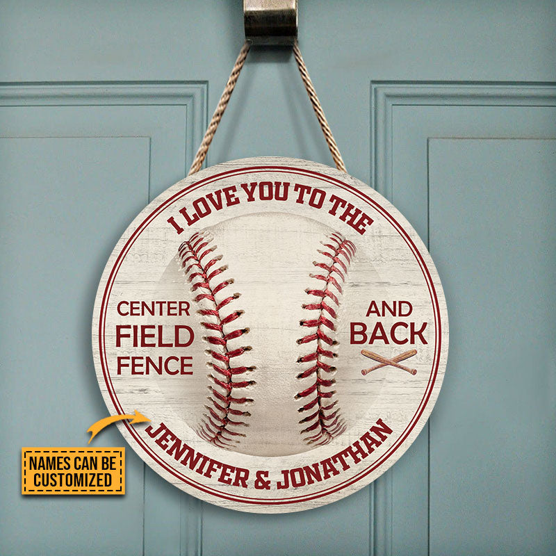 Personalized Baseball Love Wood Sign: "Center Field Fence & Back" for Couples
