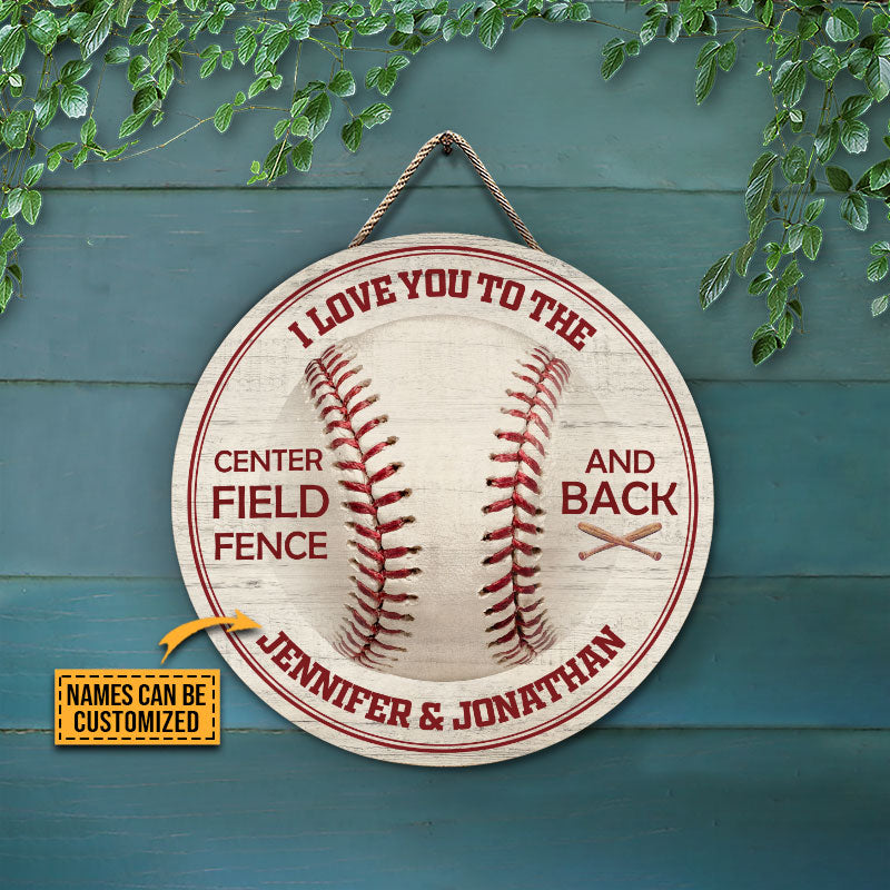 Personalized Baseball Love Wood Sign: "Center Field Fence & Back" for Couples