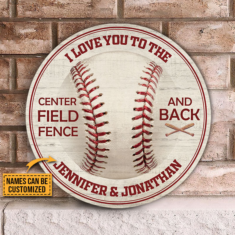 Personalized Baseball Love Wood Sign: "Center Field Fence & Back" for Couples