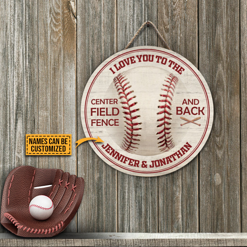 Personalized Baseball Love Wood Sign: "Center Field Fence & Back" for Couples