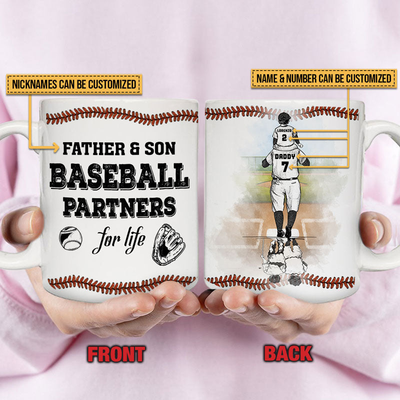 Custom Father Son Baseball Mug: "Partners For Life" Gift for Dad
