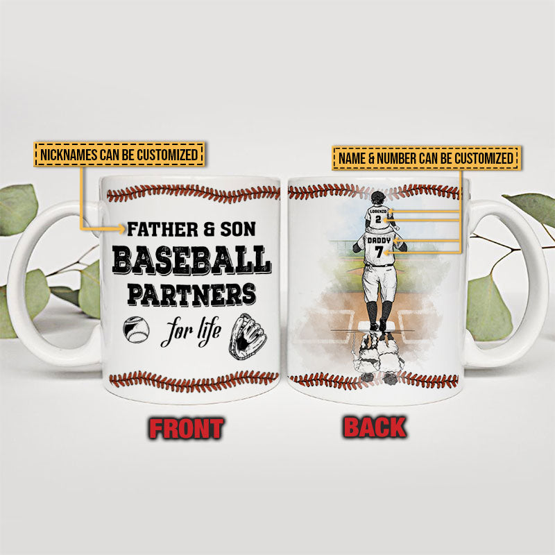 Custom Father Son Baseball Mug: "Partners For Life" Gift for Dad