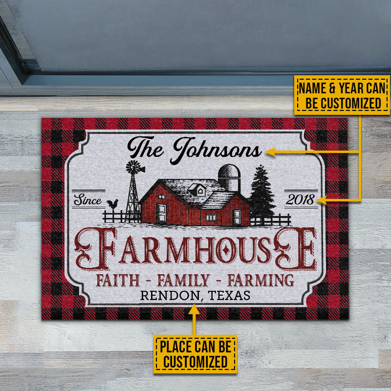 Personalized Farmhouse Doormat: Faith, Family, Farming Welcome Mat
