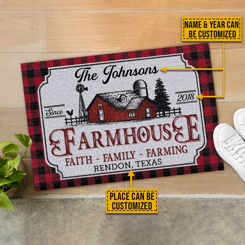 Personalized Farmhouse Doormat: Faith, Family, Farming Welcome Mat
