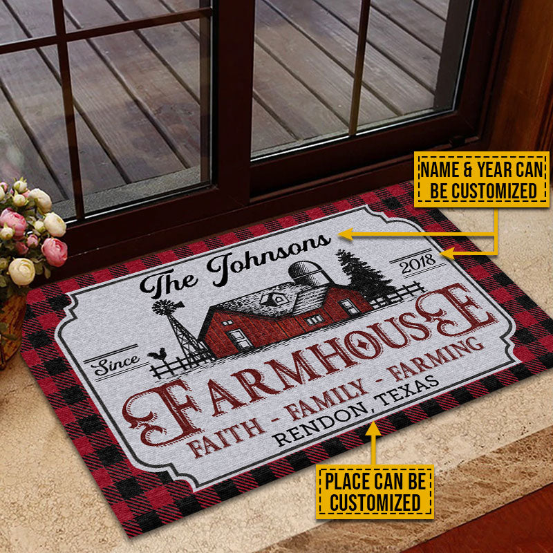 Personalized Farmhouse Doormat: Faith, Family, Farming Welcome Mat