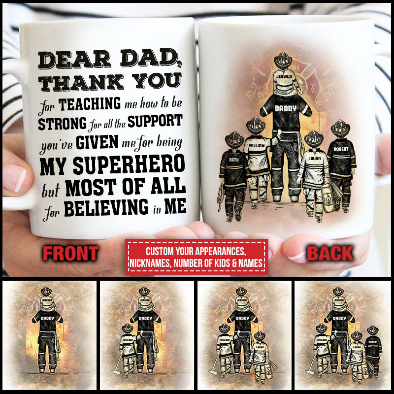 Personalized "My Superhero" Firefighter Dad & Kids Thank You Mug Gift