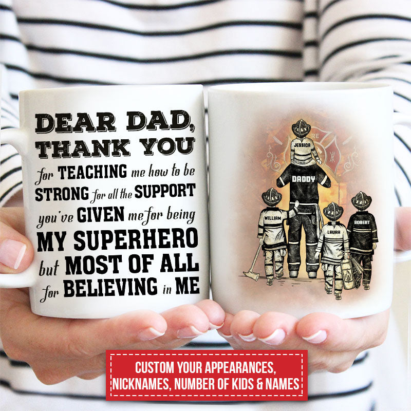 Personalized "My Superhero" Firefighter Dad & Kids Thank You Mug Gift